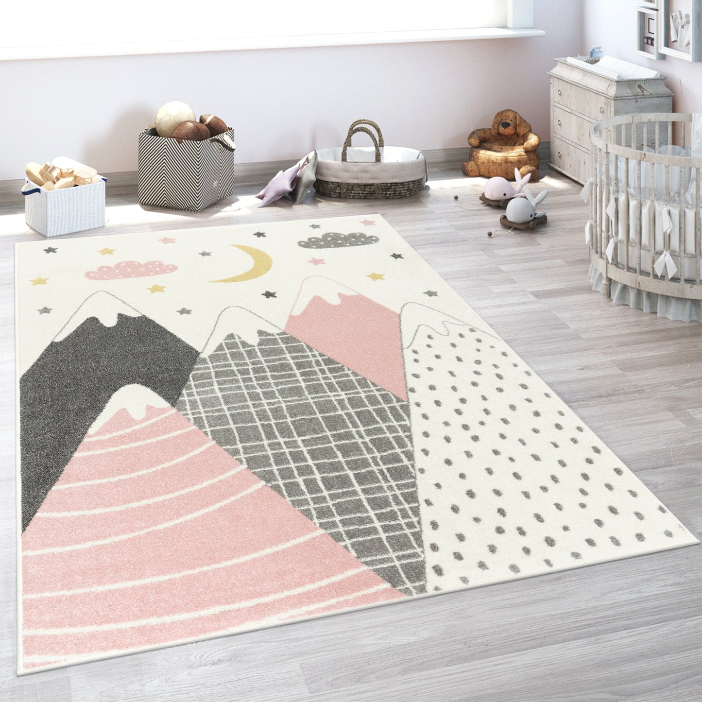 Kids Moon & Mountains Rug – Soft Polypropylene Area Rug, Kid & Pet Friendly
