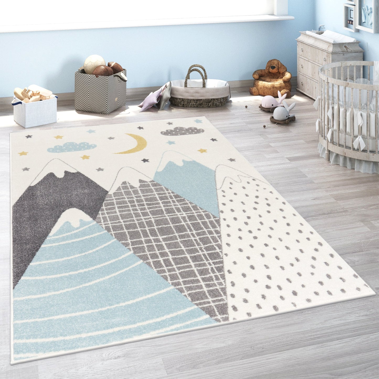 Kids Moon & Mountains Rug – Soft Polypropylene Area Rug, Kid & Pet Friendly