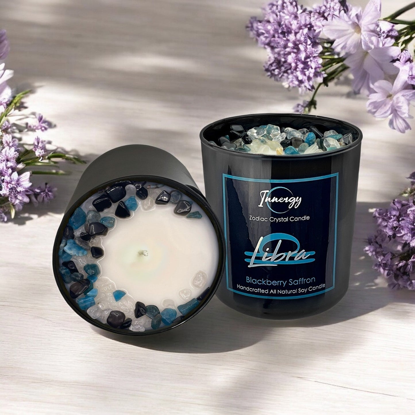 Blackberry Saffron Crystal Candle with Obsidian, Blue Apatite, & Quartz | Coconut-Soy Wax Candle, 9oz