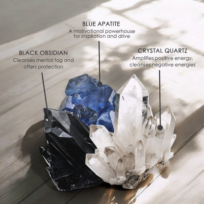 Blackberry Saffron Crystal Candle with Obsidian, Blue Apatite, & Quartz | Coconut-Soy Wax Candle, 9oz