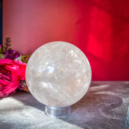 Rainbow Quartz Sphere – 4.5" Crystal Ball with Stand (1864g)