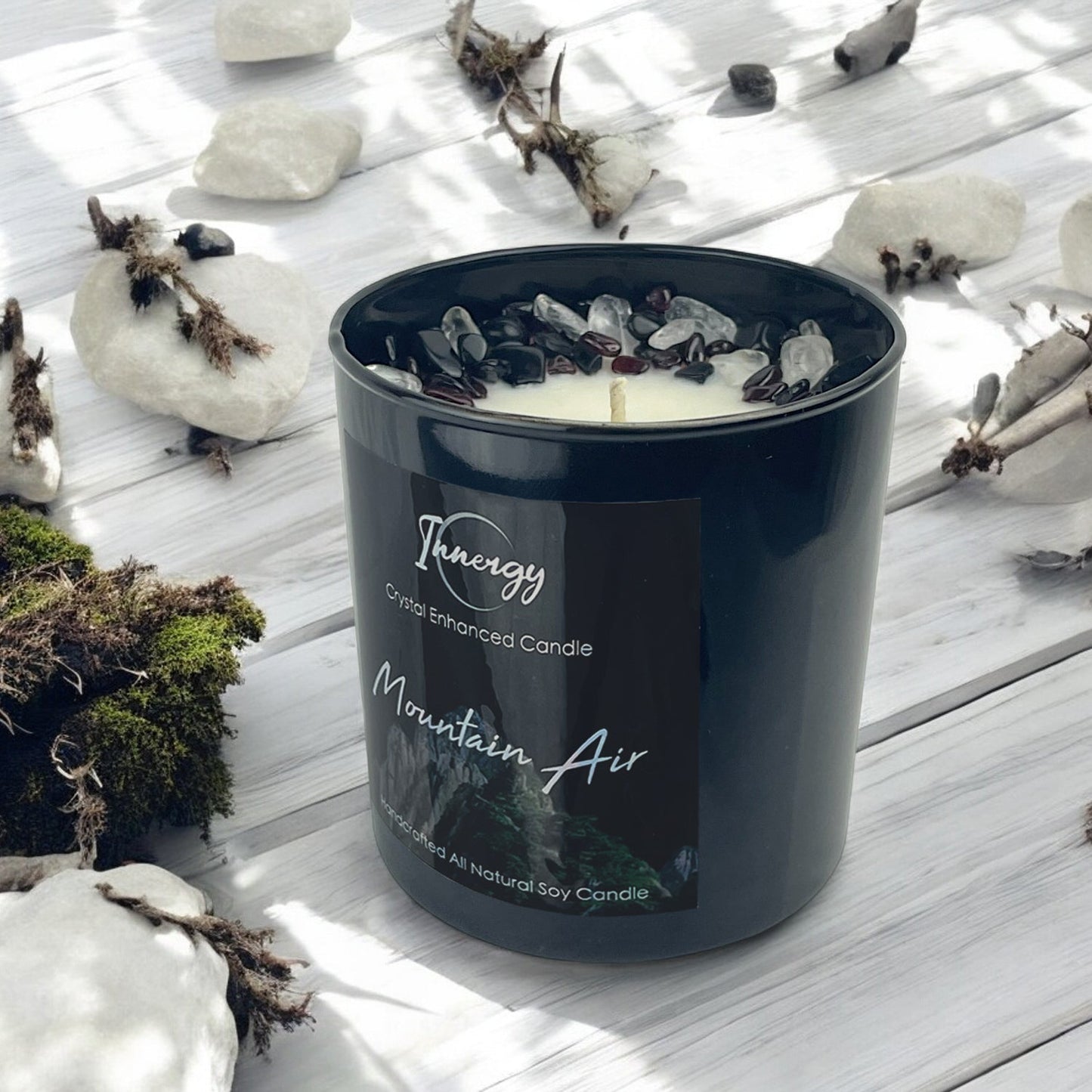 Mountain Air Crystal Candle with Garnet, Obsidian & Quartz | Coconut-Soy Wax Candle, 9oz