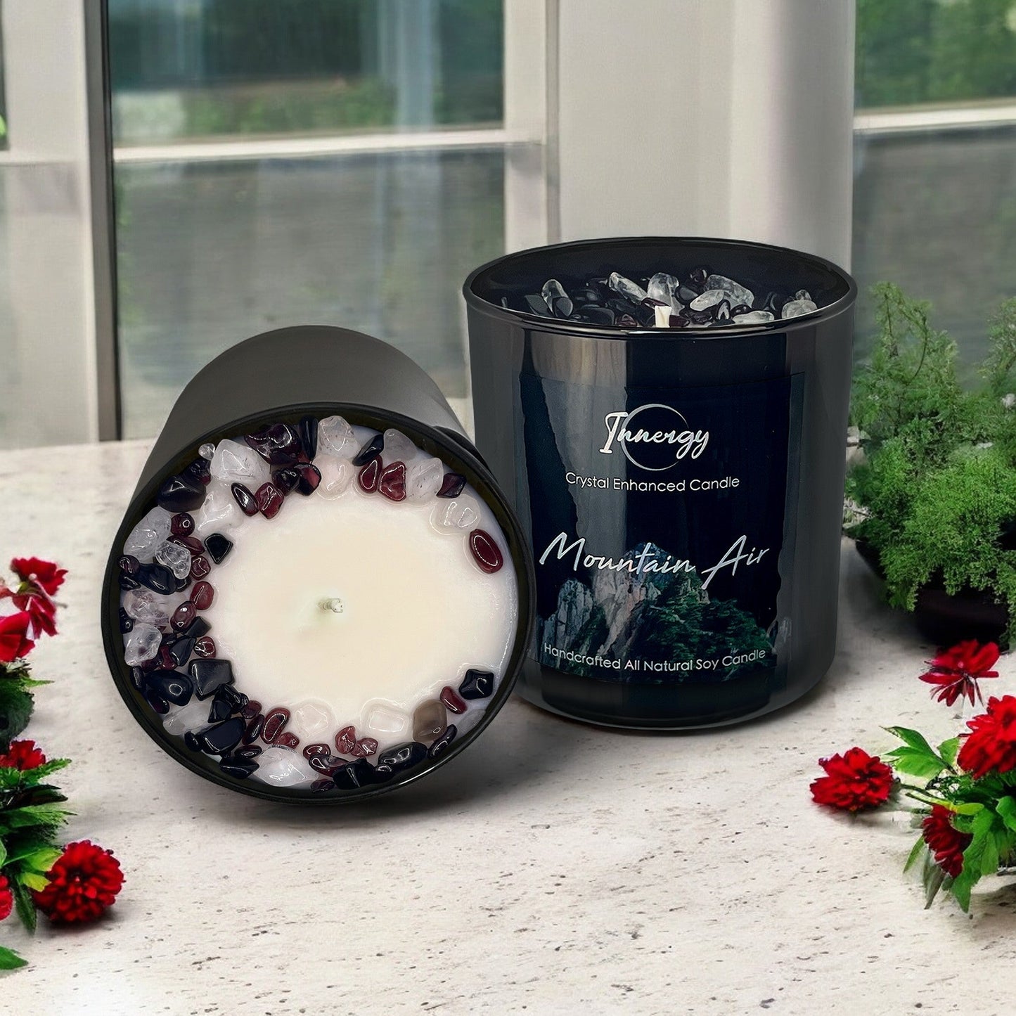 Mountain Air Crystal Candle with Garnet, Obsidian & Quartz | Coconut-Soy Wax Candle, 9oz