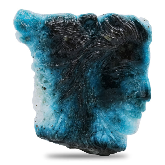 Hand Carved Blue Ice Woman and Animal Face Carving 128 cts - 1 Piece