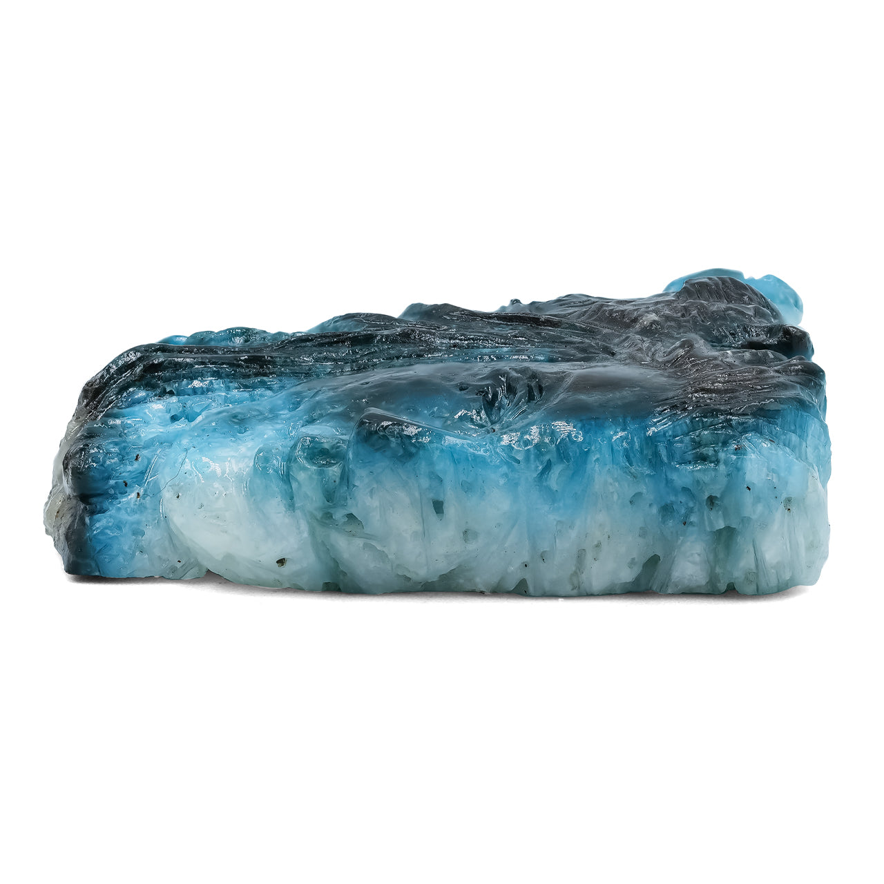 Hand Carved Blue Ice Woman and Animal Face Carving 128 cts - 1 Piece