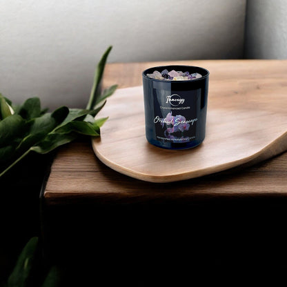 Orchid Seascape Crystal Candle with Amethyst, Rose, and Quartz | Coconut-Soy Wax Candle, 9oz