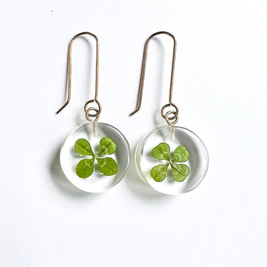 Resin Mini Moon Earrings with Four Leaf Clover