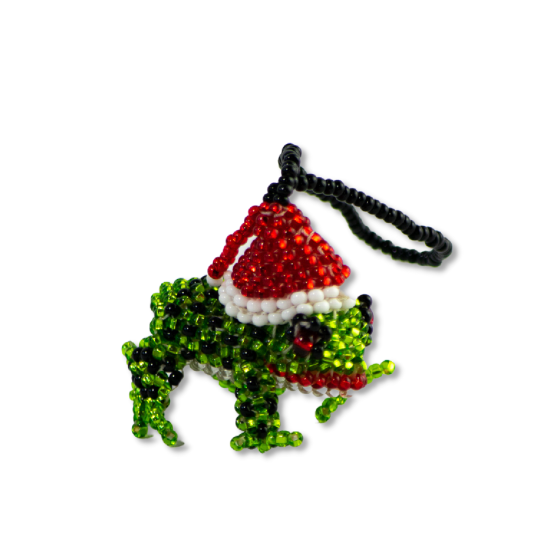 Santa Frog Seed Bead Ornament - Mexico