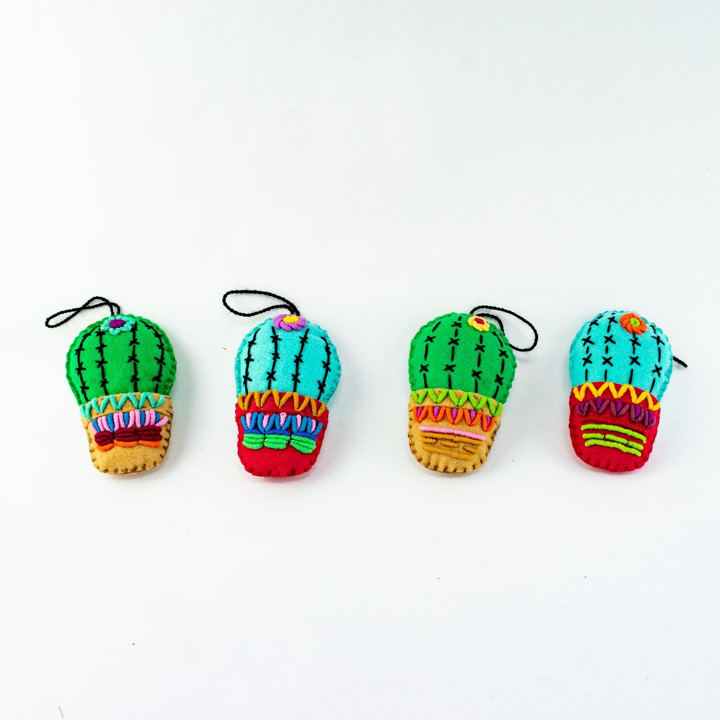 Cactus Embroidered Felted Ornament - Mexico