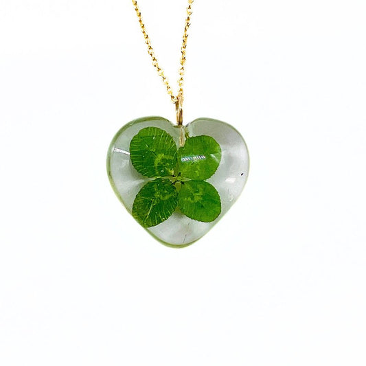 Four Leaf Clover Heart Pendant Necklace