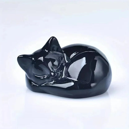 Crystal Sleeping Cat Statue