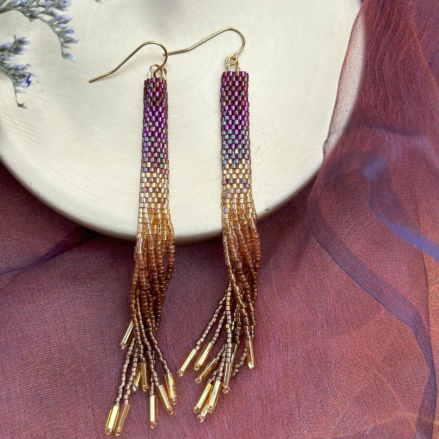 Beaded Handwoven Ombre Tassel Earrings