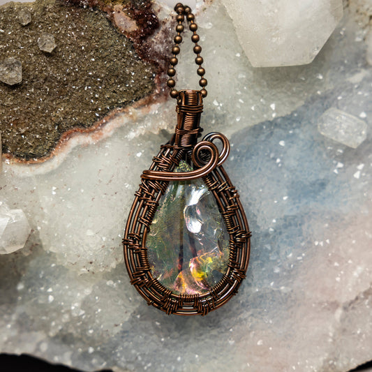 Opalike Wire Wrap Crystal Pendant