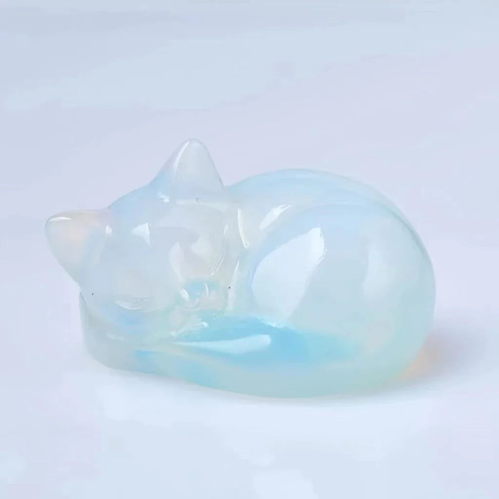 Crystal Sleeping Cat Statue