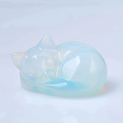 Crystal Sleeping Cat Statue