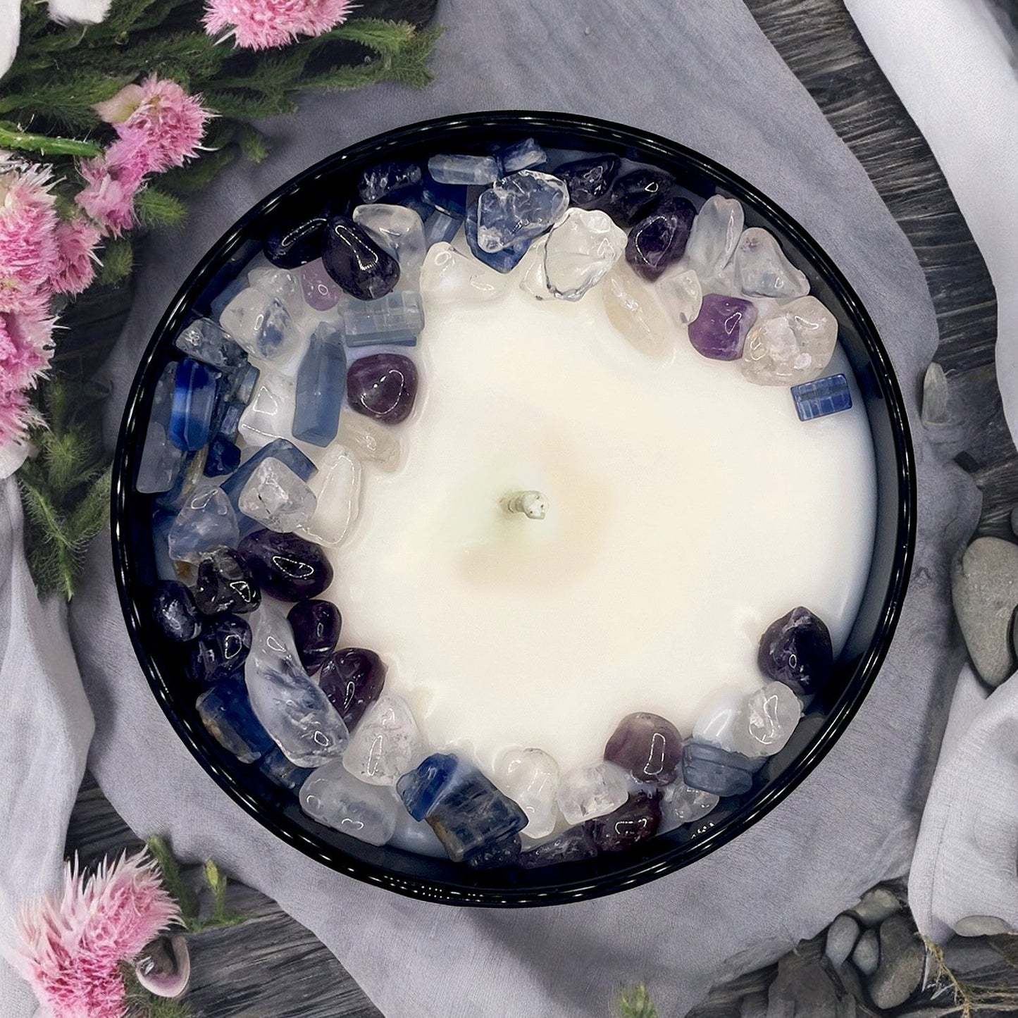 Cactus Flower & Jade Crystal Candle with Kyanite, Amethyst, and Quartz | Coconut-Soy Wax Candle, 9oz
