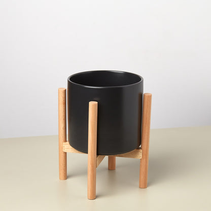 Cylinder Planter with Wood Stand - 5" Pot, multiple colors