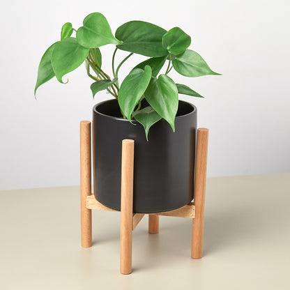 Cylinder Planter with Wood Stand - 5" Pot, multiple colors