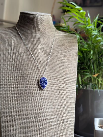 Carved Tear Drop Lapis Lazuli Sterling Silver Necklace
