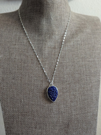 Carved Tear Drop Lapis Lazuli Sterling Silver Necklace