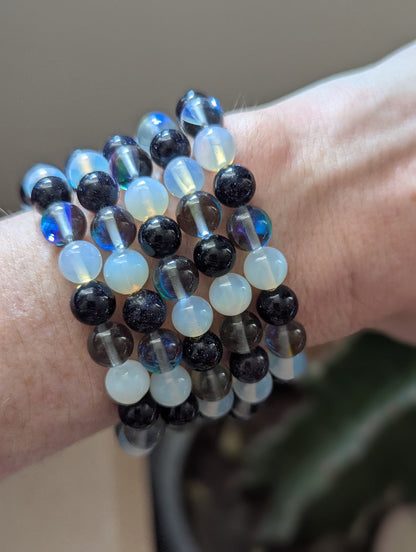 Opalite, Mermaid Glass, Blue Goldstone Bracelet (Various Sizes Available)