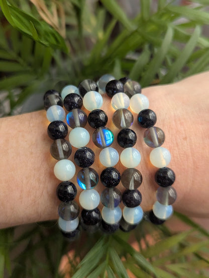 Opalite, Mermaid Glass, Blue Goldstone Bracelet (Various Sizes Available)
