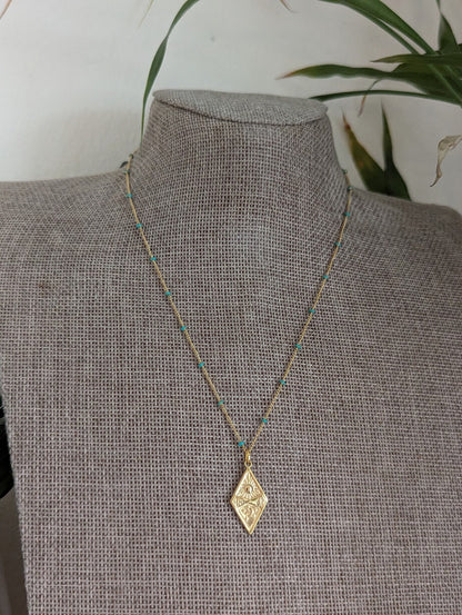 Diamond Sun Moon Mountain Gold and Turquoise Necklace