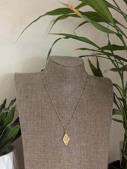 Diamond Sun Moon Mountain Gold and Turquoise Necklace