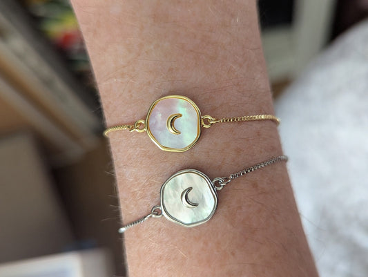 Freshwater Pearl Crescent Moon Bracelet (Silver or Gold)