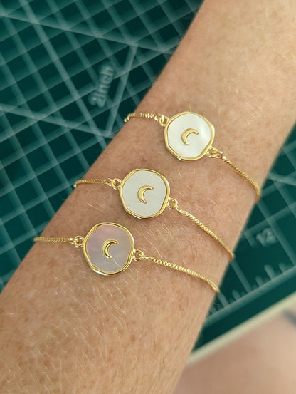 Freshwater Pearl Crescent Moon Bracelet – Silver or Gold | Adjustable Slider