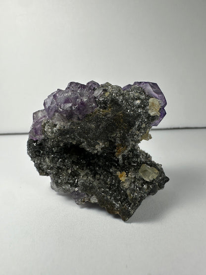Purple Dodecahedral Fluorite with Calcite on matrix