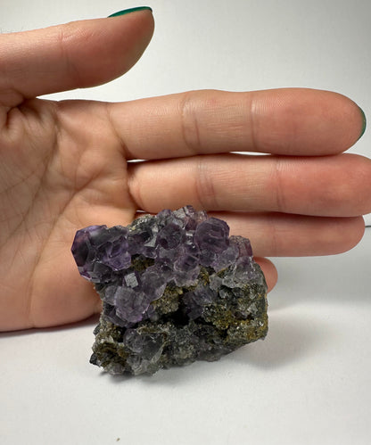 Purple Dodecahedral Fluorite with Calcite on matrix