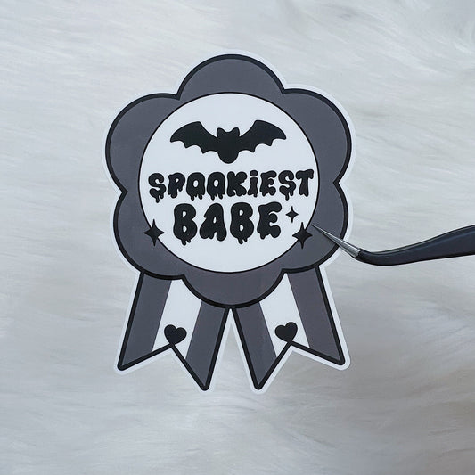 Spookiest Babe Ribbon Vinyl Sticker Die Cut
