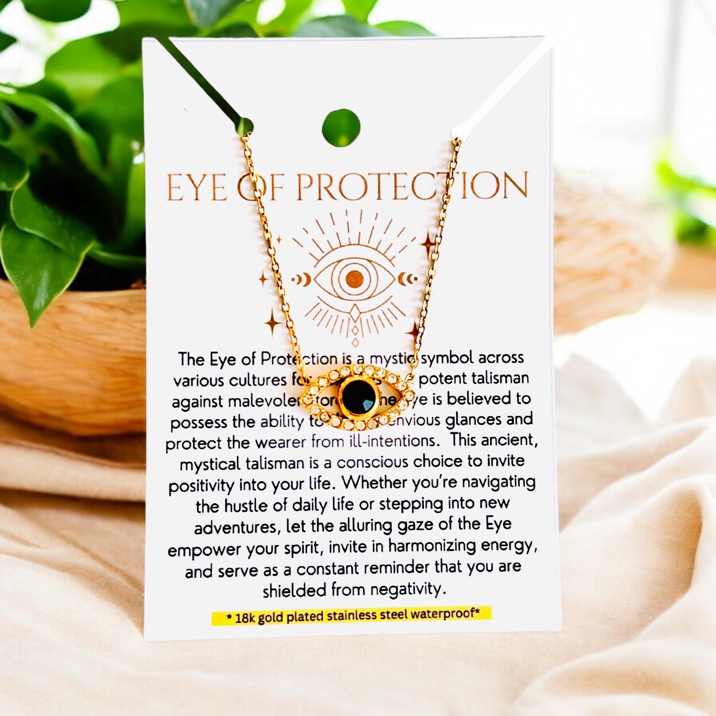 Eye of Protection (Evil Eye) - 18K Gold Plated, Waterproof CZ Necklace