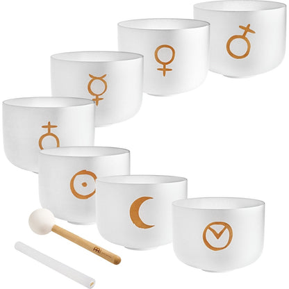7 Planetary Crystal Singing Bowls – Cosmic Chakra Set | 12" White Frosted Quartz