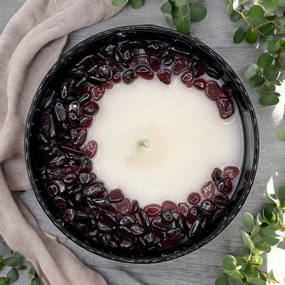 Eucalyptus Mint Crystal Candle with Garnet | Coconut-Soy Wax Candle, 9oz