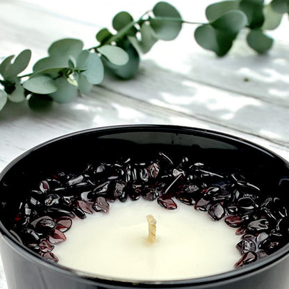 Root Chakra Crystal Candle with Garnet | Coconut-Soy Wax Candle, 9oz