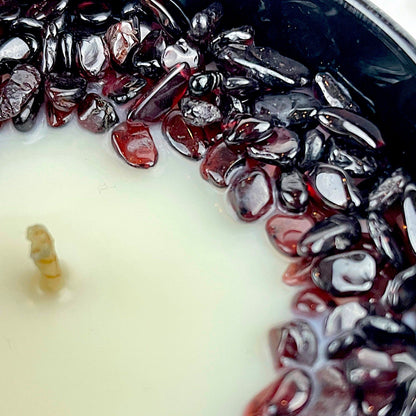 Eucalyptus Mint Crystal Candle with Garnet | Coconut-Soy Wax Candle, 9oz