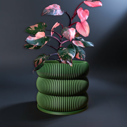 Ribbed Bubble Plant Pot With Drainage and Saucer
