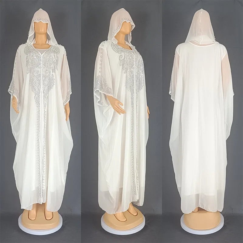 2025 Traditional Hooded Abaya African Dresses for Women Luxury Boubou Dress Africa Clothing Plus Size Dashiki Ankara Outfit Robe
