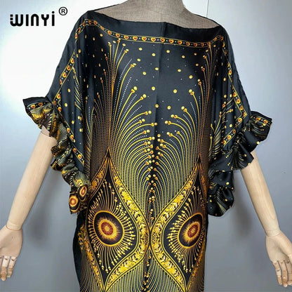 WINYI summer boho evening dress dubai luxury Female loose Print kaftan muslim woman clothing holiday beach dress fashion Caftan