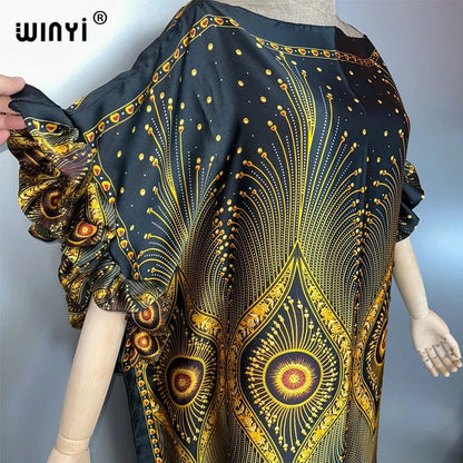 WINYI summer boho evening dress dubai luxury Female loose Print kaftan muslim woman clothing holiday beach dress fashion Caftan