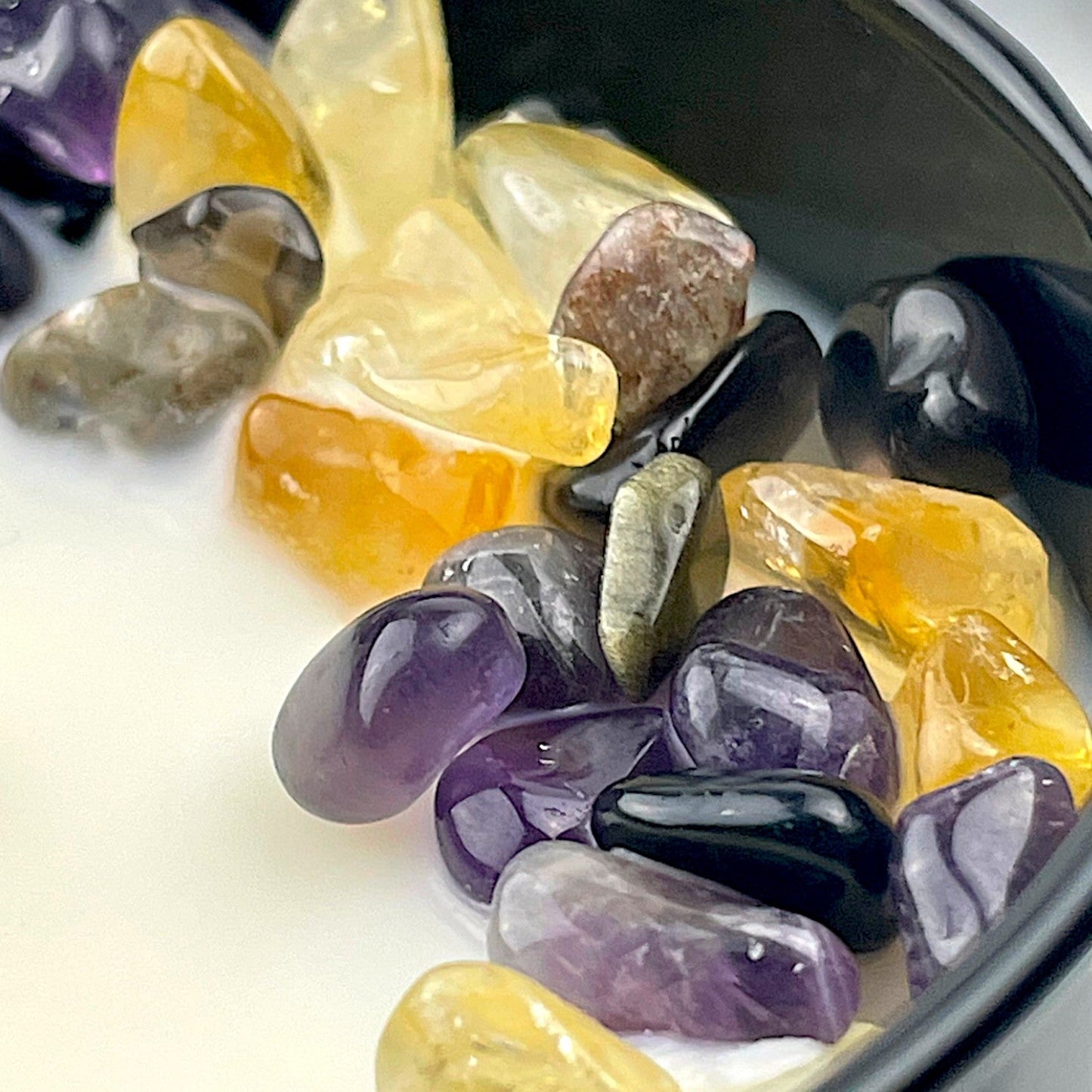 Sea Salt Eucalyptus Crystal Candle with Obsidian, Citrine, & Amethyst | Coconut-Soy Wax Candle, 9oz