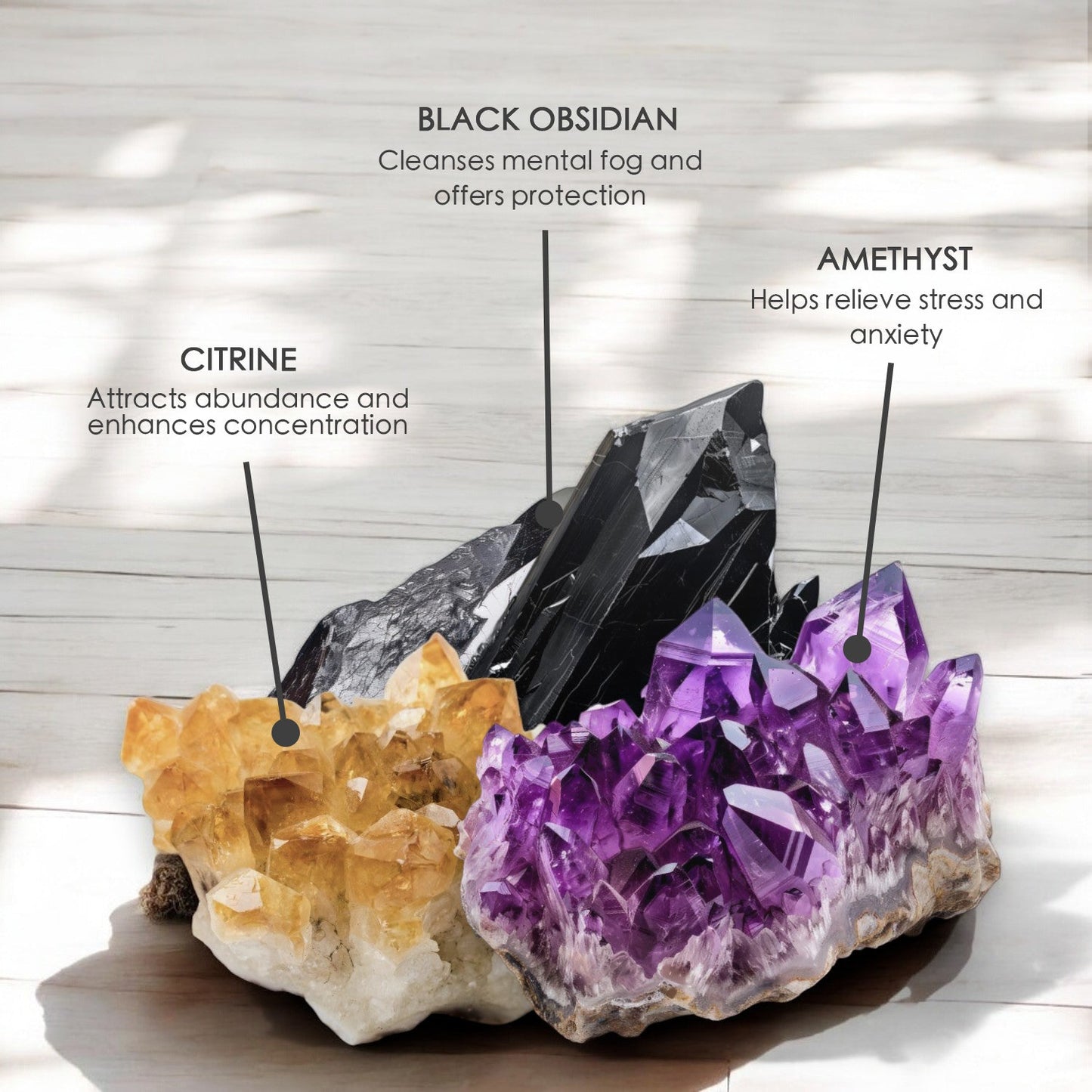 Sea Salt Eucalyptus Crystal Candle with Obsidian, Citrine, & Amethyst | Coconut-Soy Wax Candle, 9oz