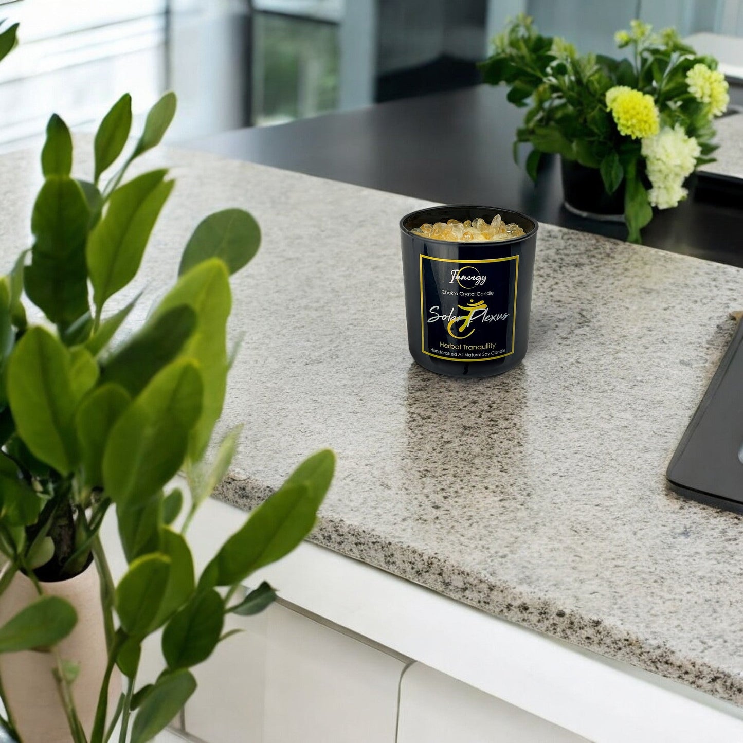 Solar Plexus Chakra Crystal Candle with Citrine | Coconut-Soy Wax Candle, 9oz