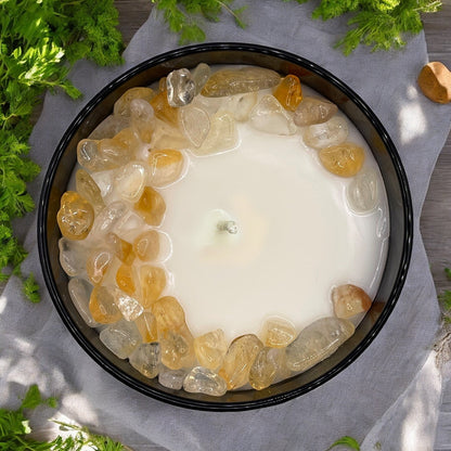 Solar Plexus Chakra Crystal Candle with Citrine | Coconut-Soy Wax Candle, 9oz