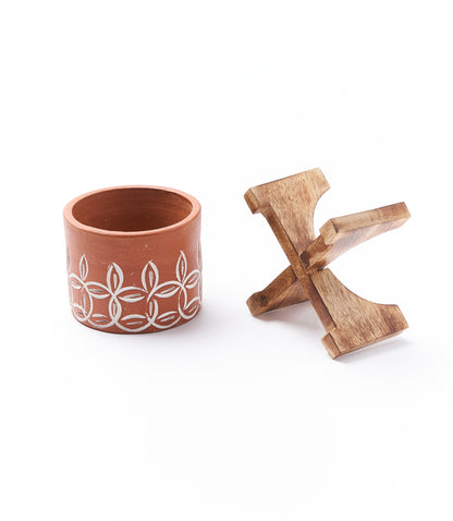 Daksha Terracotta Plant Pot with Wood Stand - Small