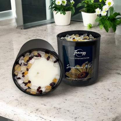 Sunshower Mist Crystal Candle with Garnet, Quartz, & Citrine | Coconut-Soy Wax Candle, 9oz
