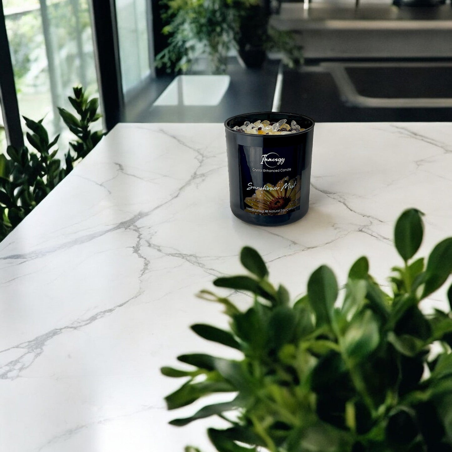 Sunshower Mist Crystal Candle with Garnet, Quartz, & Citrine | Coconut-Soy Wax Candle, 9oz