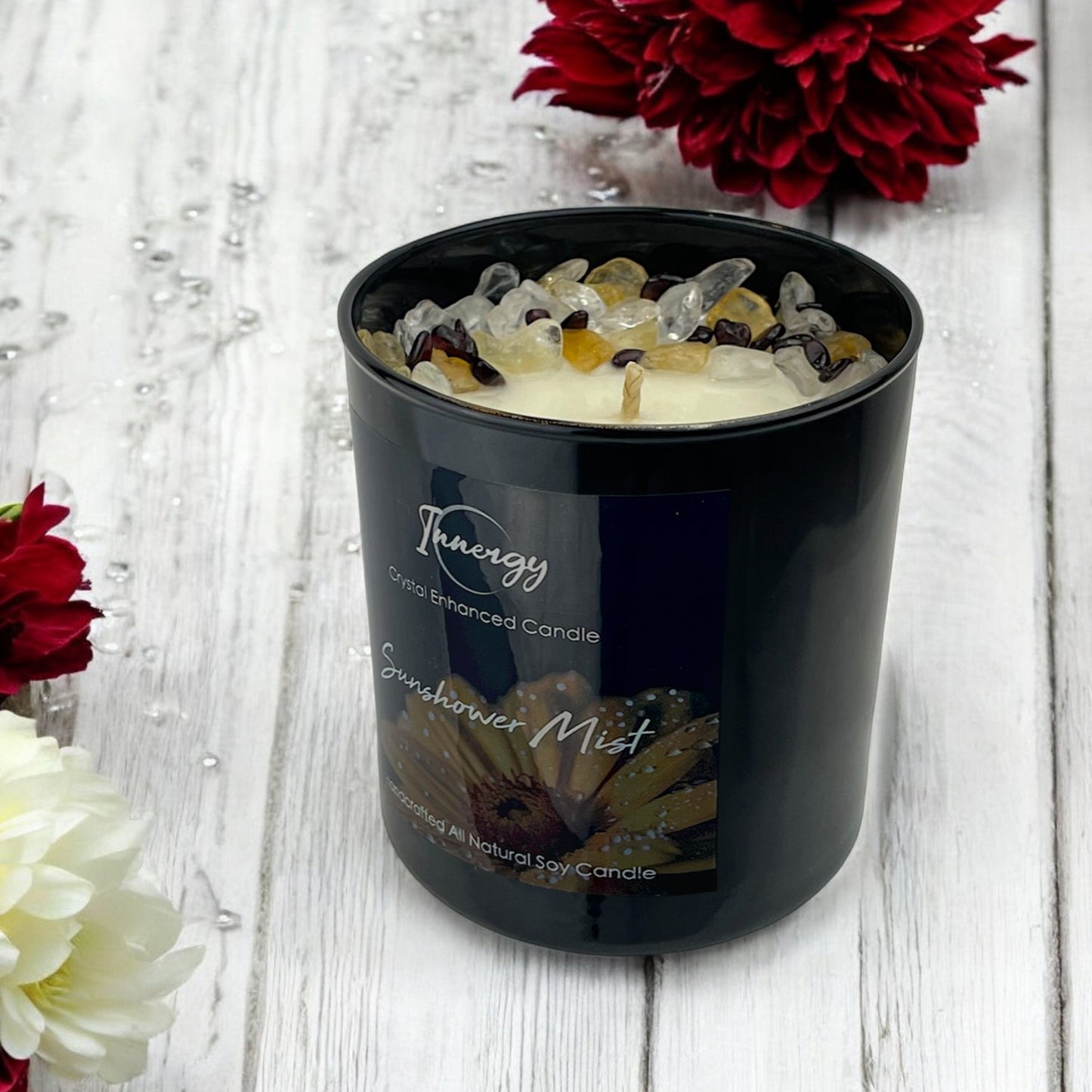 Sunshower Mist Crystal Candle with Garnet, Quartz, & Citrine | Coconut-Soy Wax Candle, 9oz